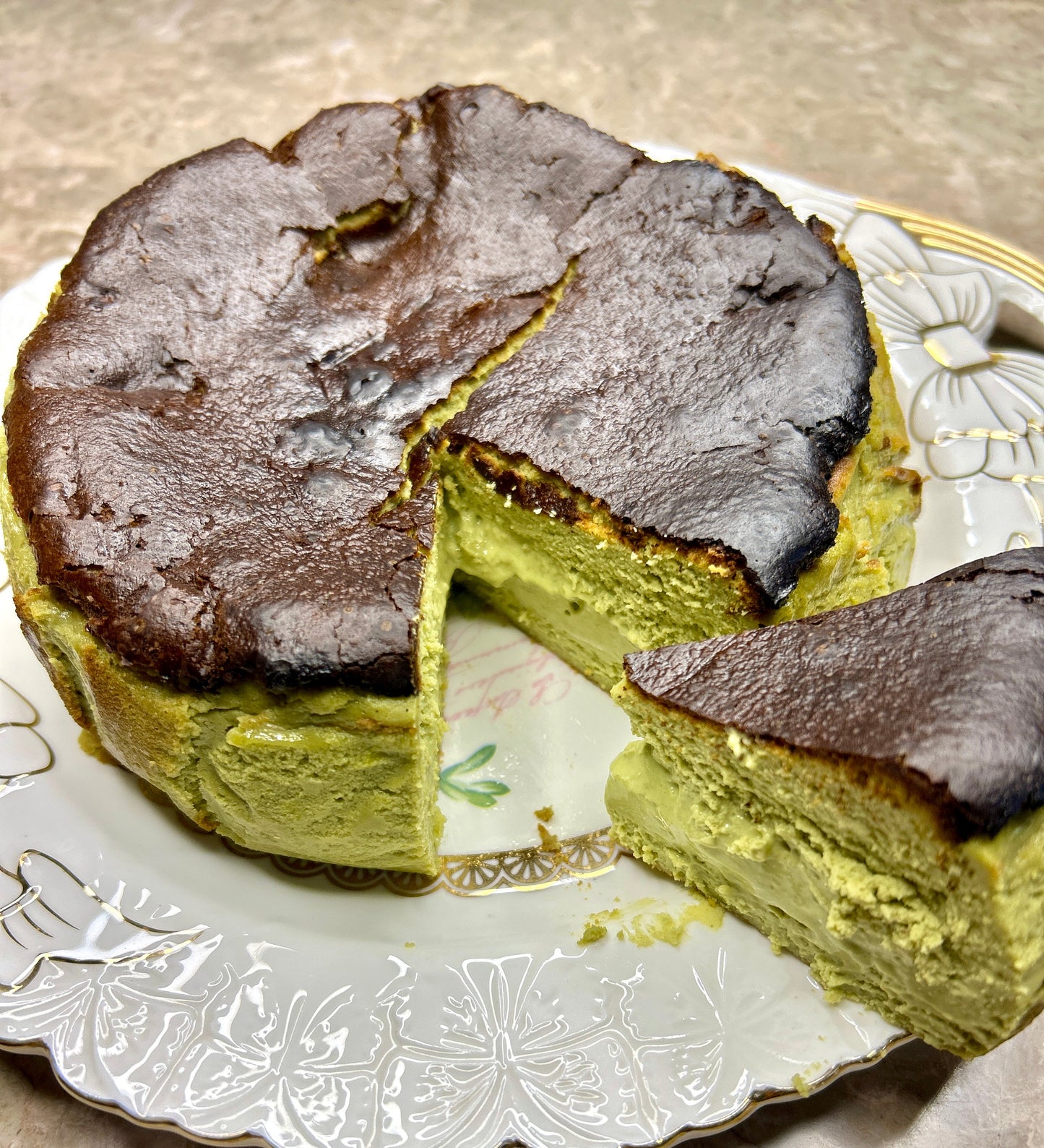 Burnt Basque Matcha Cheesecake (Eggless)